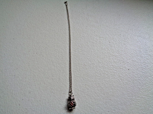 925 Silver owl Pendant and chain Red or orange stone in belly Vintage Used.
