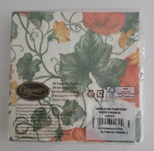 Caspari Napkins Pumpkins Heirloom Ivory Orange 15670C Fall Autumn Harvest - Picture 2 of 4