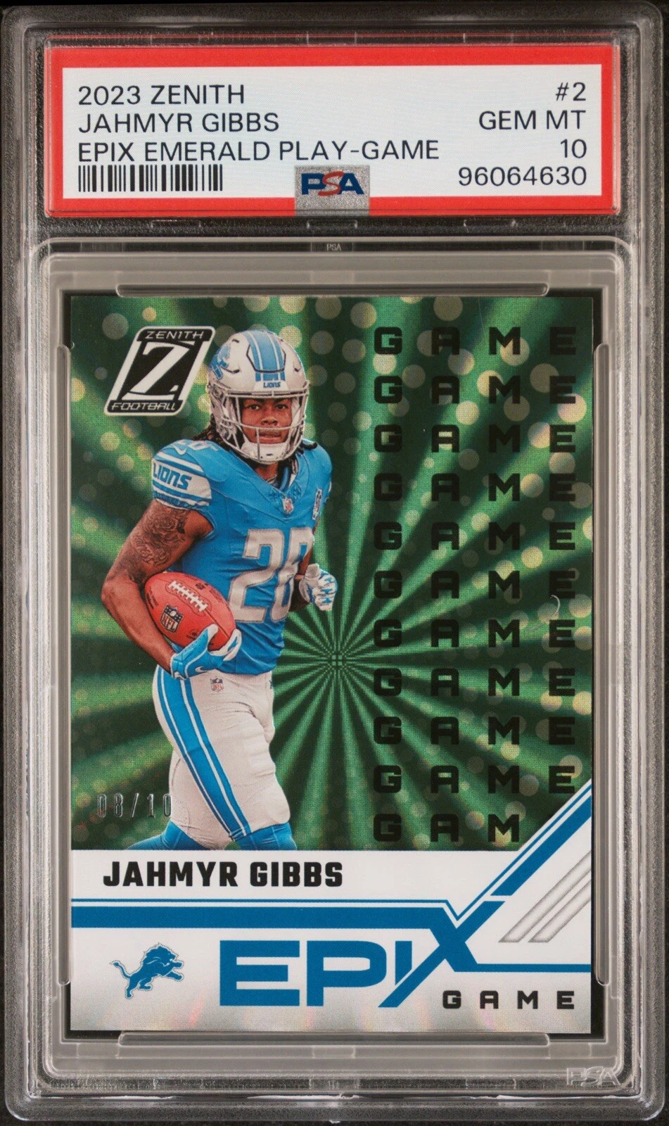 Jahmyr Gibbs Panini Zenith Epix Emerald Play #2 Game