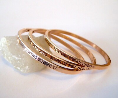 Bracciale Femminile Color Argento Rigido In Acciaio Con Frasi Aforismi Dediche