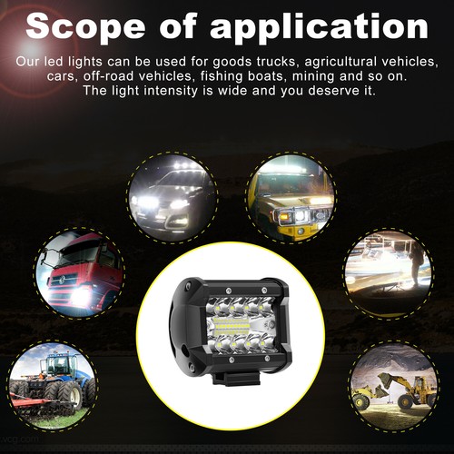 Pair 4inch LED Work Light Bar Offroad Driving Spot Flood Cube Pods Boat + Wiring - Picture 13 of 21