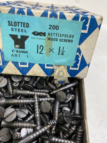 Box Steel Countersunk Screws 1 1/4" x 12 Nettlefolds GKN Slotted Full Box of 200 - Picture 3 of 24