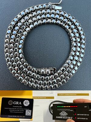 REAL 3mm Black MOISSANITE Tennis 925 Silver Chain Necklace Passes Tester 14-24''
