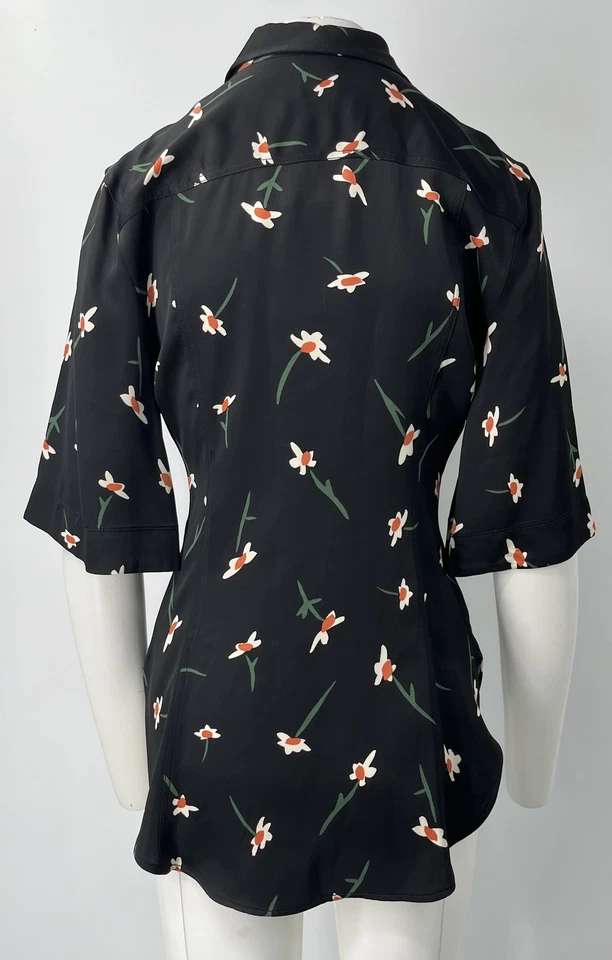 Blusa Paul Smith Negra Estampado Floral Abotonada Satén Manga Corta Talla 42 Foto 3 de 4