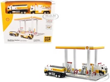 SHELL GAS STATION W/VOLVO OIL TANKER & TOW TRUCK DIORAMA PLAYSET 67277