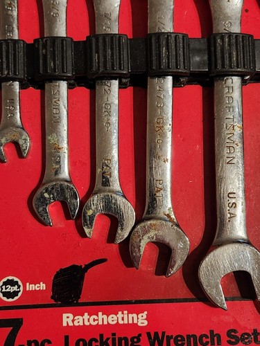 NOS Craftsman 42400 - 7pc SAE LOCKING Flex Ratcheting Wrench Set - MADE IN USA - Picture 8 of 9