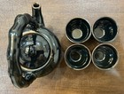 Crate And Barrel Teapot Set With 4 Cups Black With  Brown Rim