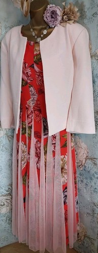 Roman Asos red pink floral lace wedding Guest Evening dress Jacket Outfit 20 - Picture 21 of 24