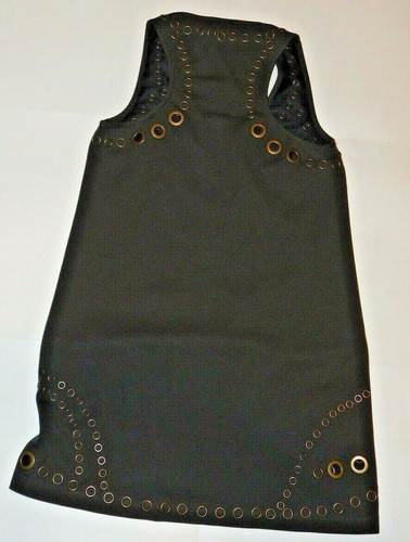 W Worth Mini Dress Black Golden Eyelet Trim Round Neck Sleeveless Sz 4 Embossed - Picture 2 of 8