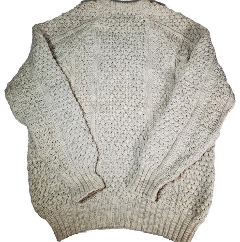 Patrick Malin Donegal Ireland Wool Cable Knit Fisherman Sweater Ivory Men's L - Picture 2 of 7