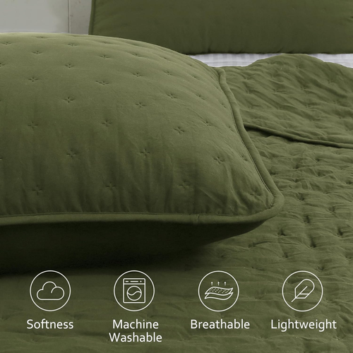 Juegos de cama de edredón verde tamaño king con fundas de almohada, cama suave ligera oliva - Imagen 4 de 7