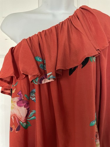 French Connection Copper Coin Orange Delphine Drape One Shoulder Tunic Top Uk .. - Picture 4 of 6