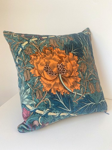 Pillow, Velvet Pillow, Flower Pillow, Blue Pillow, Brown Pillow, Home Decor, - Picture 8 of 10