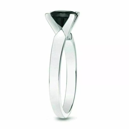 1.5Ct Lab Created Princess Black Diamond Engagement Ring 14K White Gold Finish - Picture 4 of 8