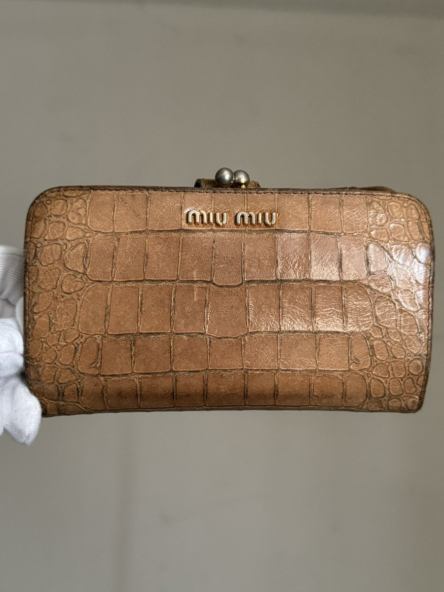 Miu Miu Brown Croc Long Wallet With Kiss Lock | eBay