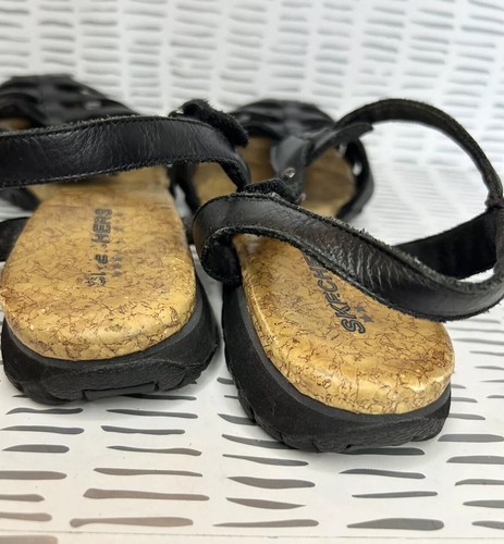 Sandalias Skechers para mujer 8 pinzas con tiras sandalias de cuero negras - Imagen 8 de 8