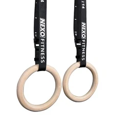 NEXO Gymnastic Wood Ring Set - High-Quality Straps with Markings - Pair