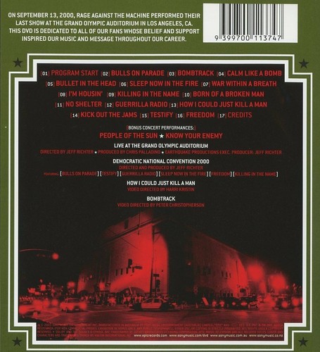 Rage Against The Machine: The Grand Olympic Auditorium DVD Region 4 NEW CASE - Picture 3 of 3