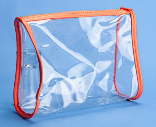Kosmetiktasche transparent PVC Pfirsich Borte Reißverschluss 21 x 16 x 7,5 cm