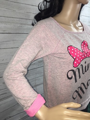 Disney Minnie Mouse Shirt XS Heather Gray Pink Crop Top Casual Raglan Teen - Picture 3 of 12