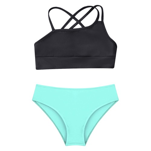 Girls 2 Pieces Swimsuit Swimwear Fashion Bikini Tankini Set Crop Tops and Briefs - Picture 71 of 94