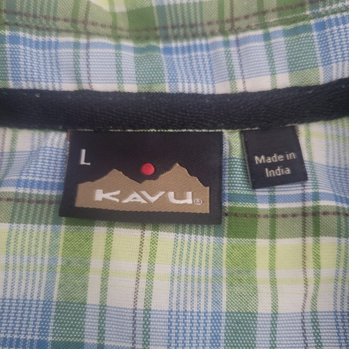 Camisa Kavu Botón Delantero Para Hombre Grande Verde Azul Blanco A Cuadros Manga Corta - Imagen 4 de 8