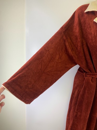 JcPenney Misses Accappatoio Vintage Velluto Collo Trapuntato Marrone Ruggine Cravatta Cintura Donna L - Foto 3 di 13