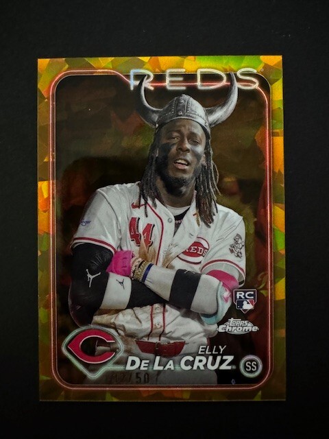 2024 Topps Chrome Sapphire Elly De La Cruz RC Gold Image Variation 32/50 SP Reds