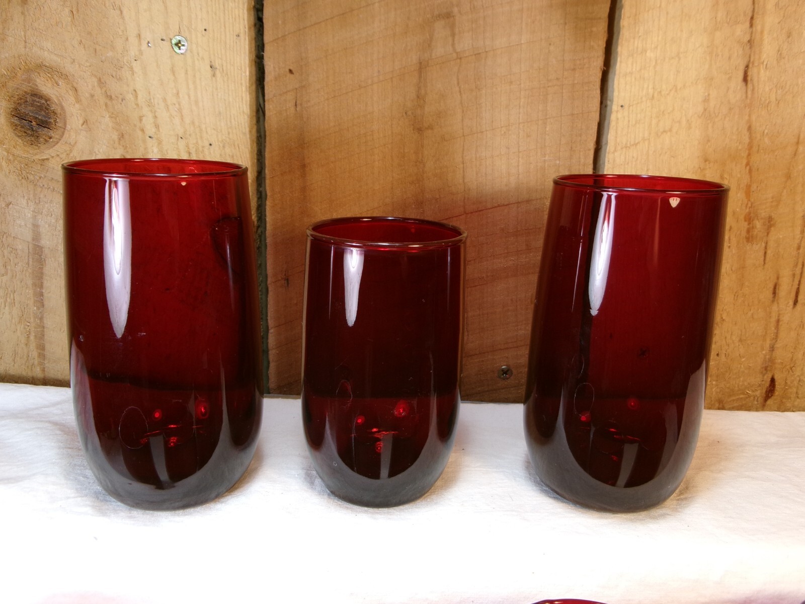 Lot of 6 Vintage Ruby Red Drinking Glass Tumbers & 1 Ruby Red Juice Glass