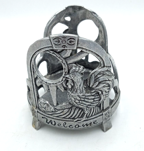 Vintage Pewter Carson Home Yankee Candle Jar Holder ROOSTER WELCOME 4.5" - Picture 3 of 5