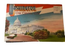 Vintage Mid Century Color Postcard Album Washington DC Our Capitol City Fold Out