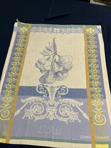 Garnier Thiebaut Cotton Towel 22”x30”Kitchen Towel, France L’Ail Blue Yellow