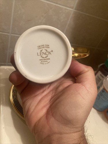 Lenox Melisande Neo Art Deco Demitasse Demi Cup And Saucer Lenox Raised Jewels - Picture 6 of 12