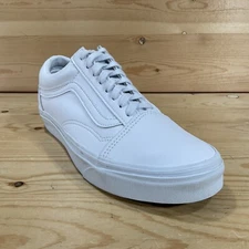Vans Old Skool Classic Leather Shoes Men’s 7 Women’s 8.5 Triple White Lace Up