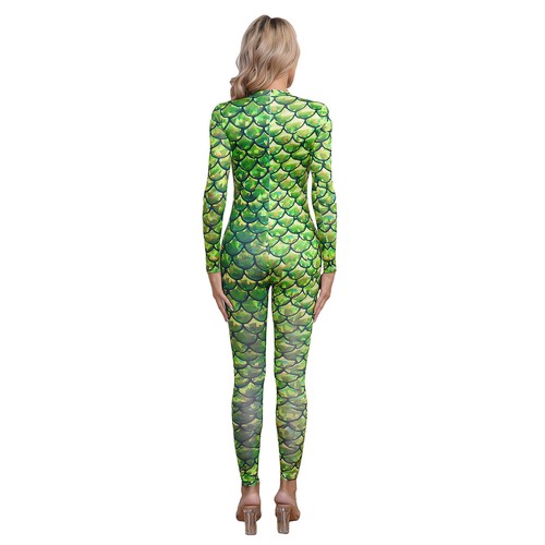 Damen Jumpsuit Bodycon Fischschuppen Print Sport Strampler Cosplay Body - Bild 72 von 92