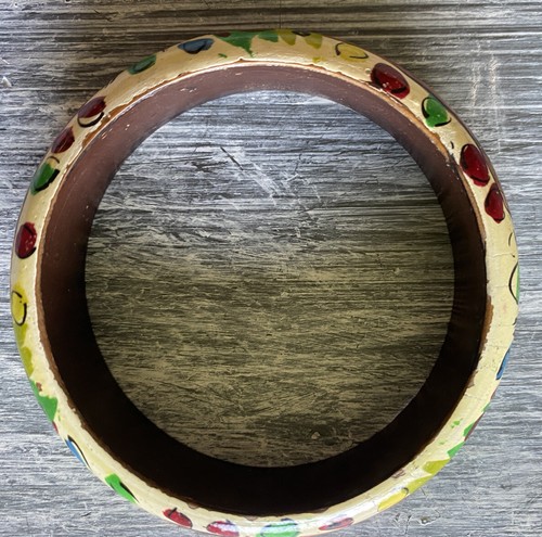 Vintage Holz Armreif Armband bemalt bunt abstrakt ausgefallen - Bild 3 von 5
