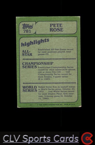 1982 Topps #781 Pete Rose Blackless - Picture 2 of 2