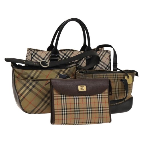 BURBERRY Nova Check Tasche Schultertasche Leder Canvas 4er Set Beige Auth 138063