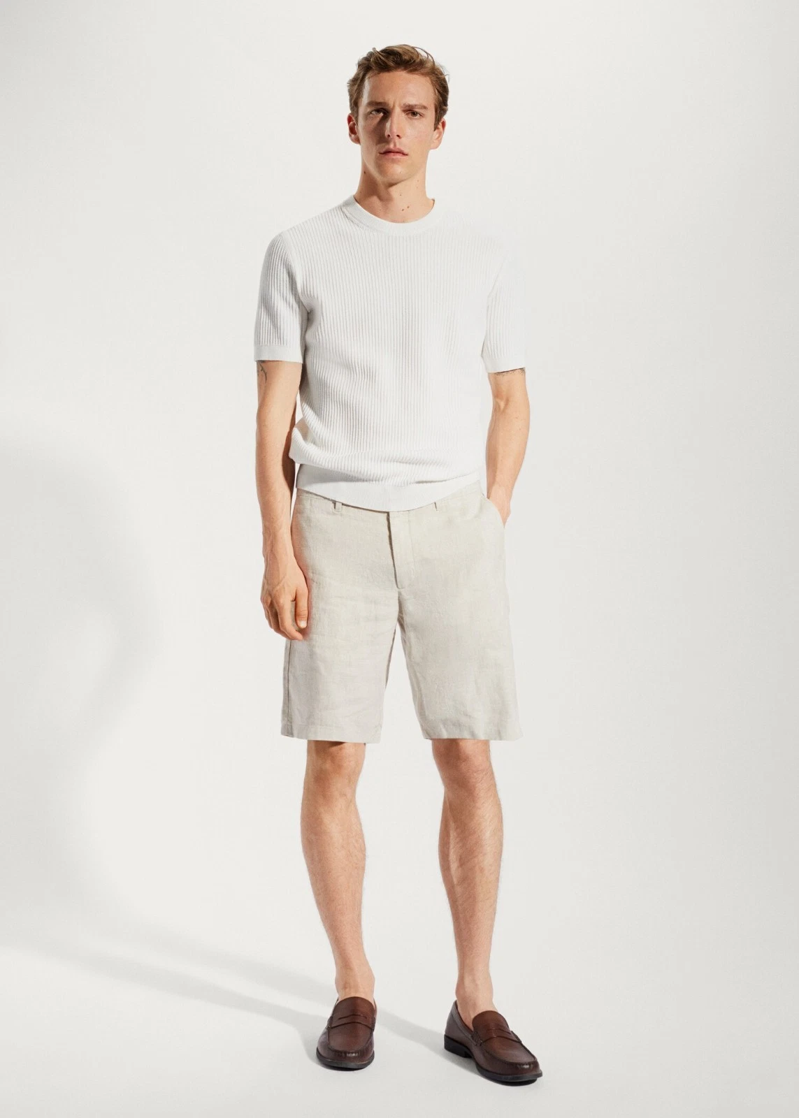 NWT MANGO MNG LINEN BERMUDA SHORTS IN ECRU SZ 34