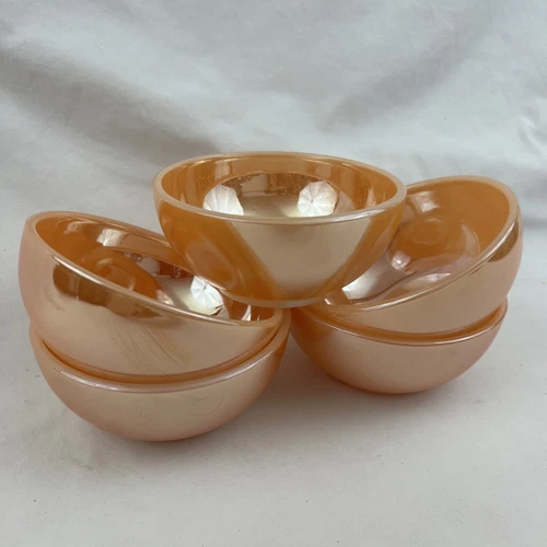Lot of 5 Vintage Anchor Hocking Fire King Ovenware Peach Luster 5" Bowls Set