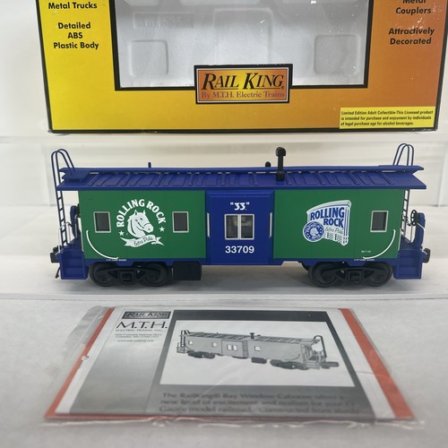 MTH RailKing 30-77174 Rolling Rock Beer Bay Window Caboose New O / O-27 #33709 - Picture 2 of 18