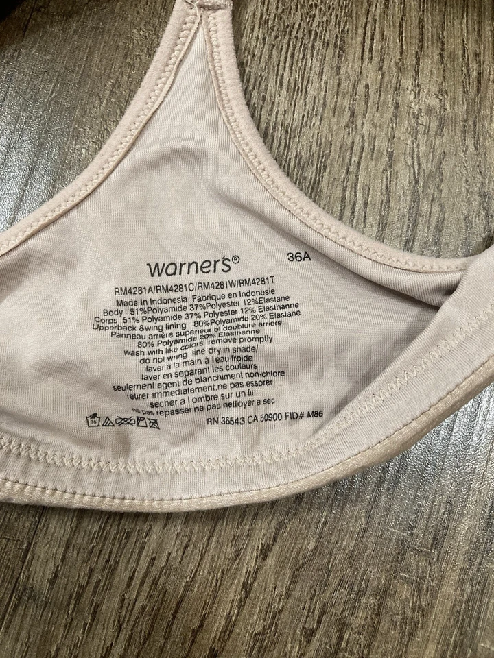 Warners Beige Front Close 无线文胸 尺寸 36A — 第 2/4 张图片