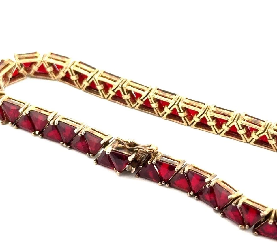 12Ctw Trillon Cut Lab Created Garnet Tennis Bracelet 14k Yellow Gold Plated