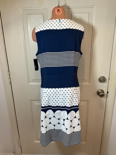 ALYX Brand, Size 14, Navy and White Pattern, Sleeveless, Shift Style Dress NEW - Picture 2 of 11