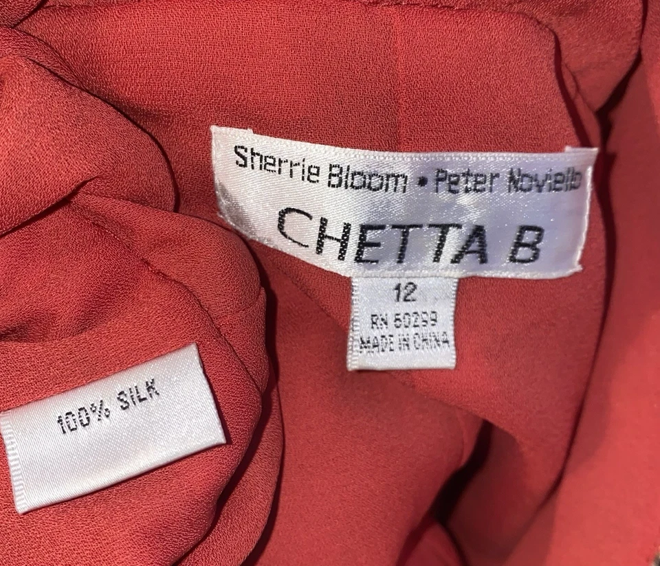 Vestido Coqueta Hada Lentejuelas Paisely Naranja Seda Talla 12 Chetta B De Colección Años 90 Para Mujer Foto 4 de 4