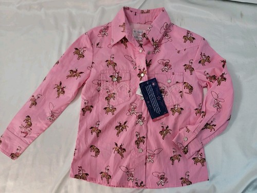 NWT! Panhandle Slim Pink XS Girl Western Print Pearl Snaps Shirt