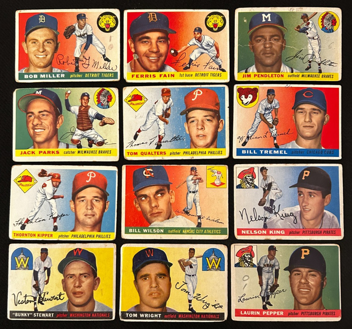 1955 Topps Baseball 20 Card lot Raw & Rough with Ferris Fain, Karl Spooner, King