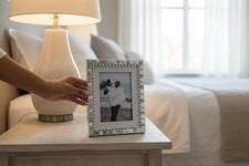 Decorative 4x6 Silver and White Beaded Photo Frame