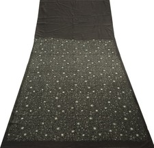 Sushila Vintage Black Saree 100 Pure Crepe Silk Embroidered Floral Sari Fabric