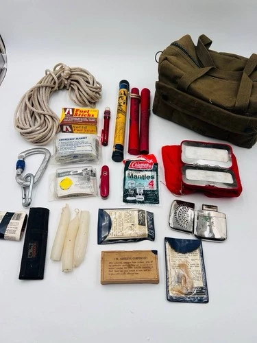 Vintage U.S. Military Survival Kit – Canvas Bag + Gear